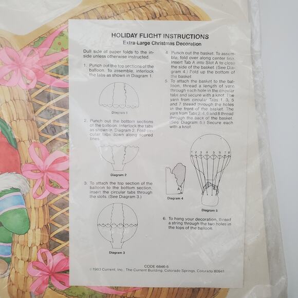 Vtg Holiday Flight Punch Out Paper Santa Hot Air Balloon Christmas Décor DIY Kit - Picture 2 of 11